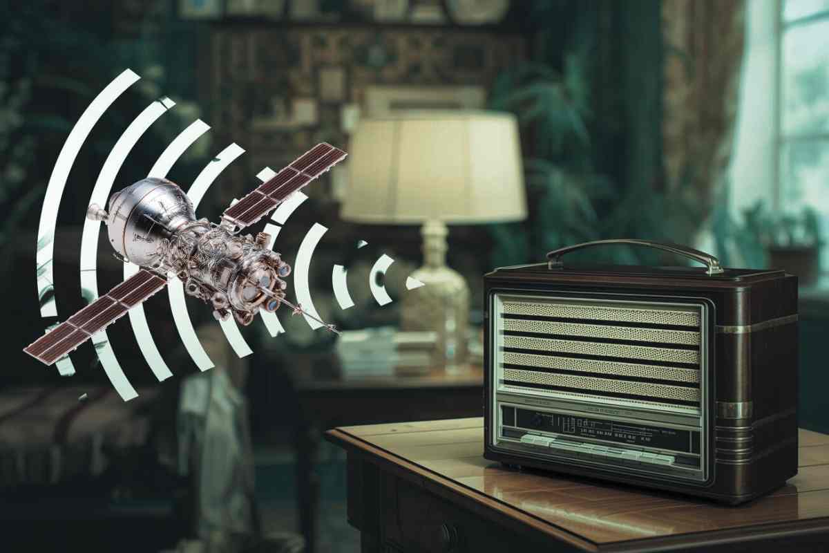 una radio, onde sonore e una sonda spaziale