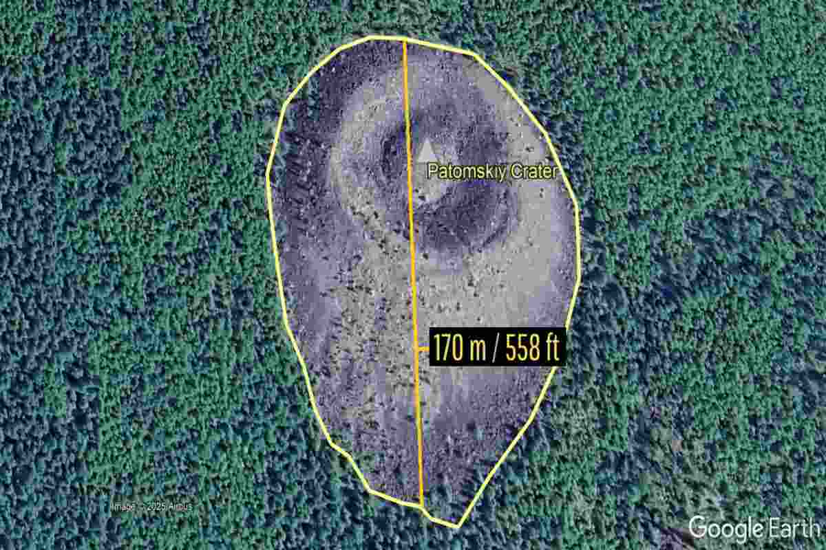 il cratere patomskiy visto da google earth