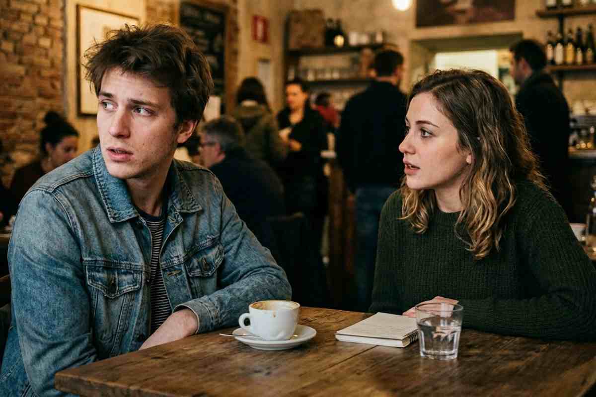 ragazzo distoglie lo sguardo mentre una ragazza gli parla
