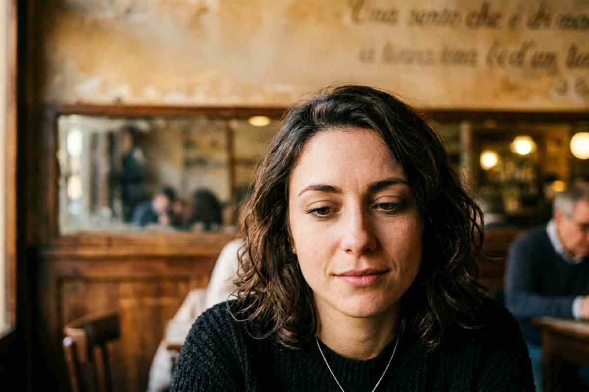 ragazza abbassa lo sguardo