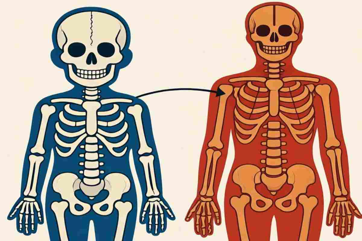 scheletro di bambino e di adulto, rappresentazione grafica