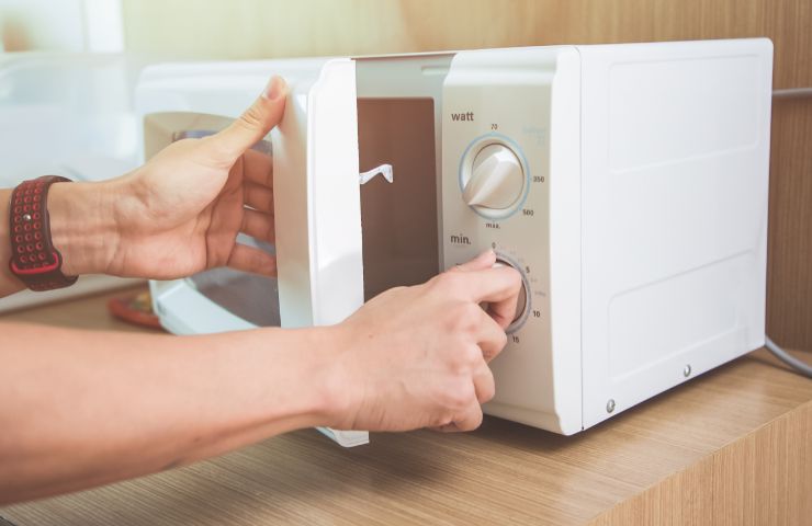 donna che usa forno a microonde