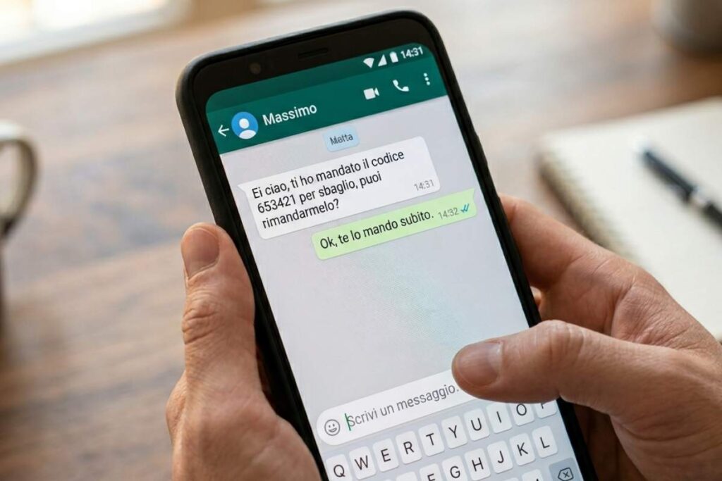 persona riceve codice su whatsapp
