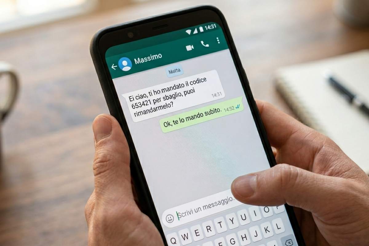 persona riceve codice su whatsapp